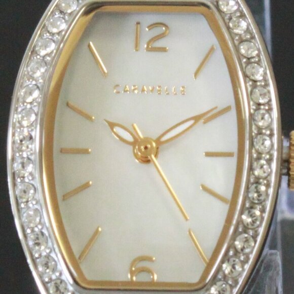 Caravelle Ladies Classic Dress Watch By Bulova Mother Of Pearl With Crystals - Picture 13 of 13